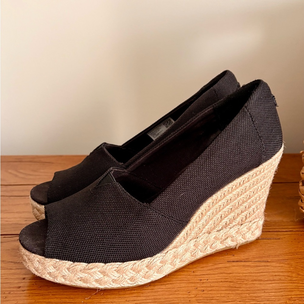 Toms Black Wedge Espadrille Shoes